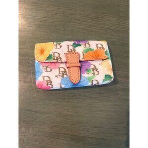 Dooney & Bourke Floral Canvas Card Holder Wallet With Red Interior